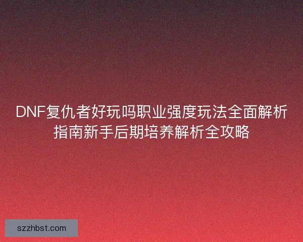 DNF复仇者好玩吗职业强度玩法全面解析指南新手后期培养解析全攻略
